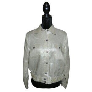 Silk Club 100% Ramie Metallic Rhinestone Embellished Button Up Jacket Medium